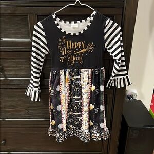 Happy New Year Kids Dress - Black and Gold